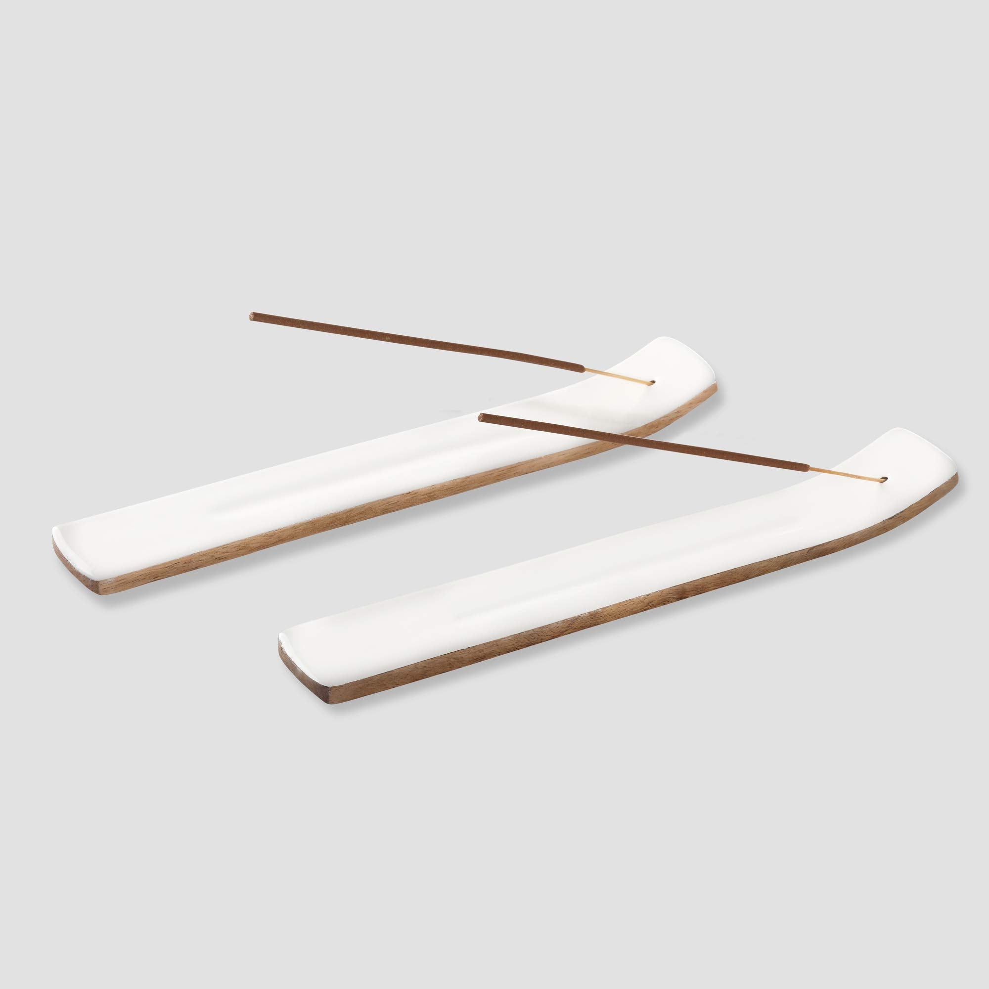 Folkulture Set of 2 Incense Holder or Incense Burner for Insence Sticks, Modern Ash Catcher or Insence Burner Holder, Wooden Insense Stick Holders or Inscent Tray, Mango Wood