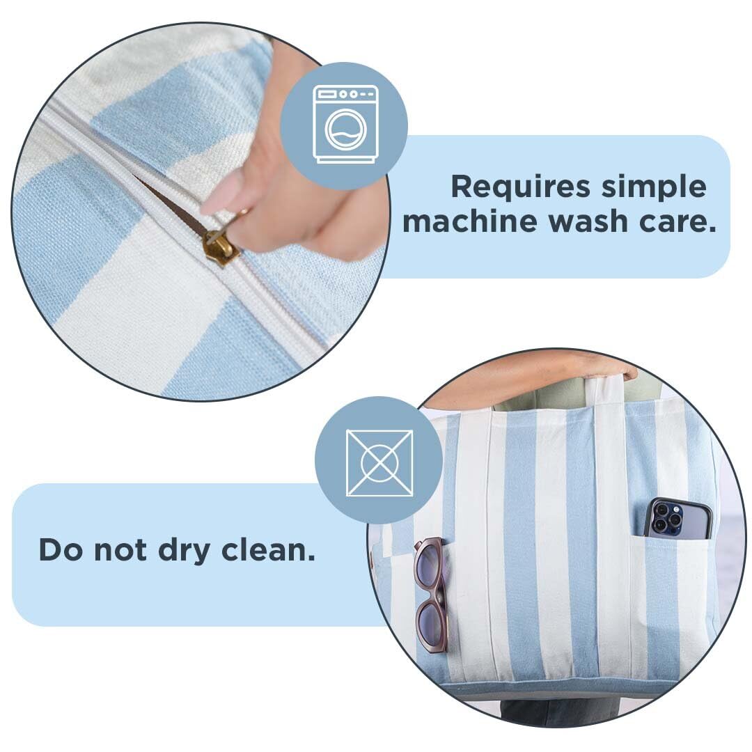 Folkulture Echo Stripes Tote 100% Recycled Cotton - Ice Blue 2.0