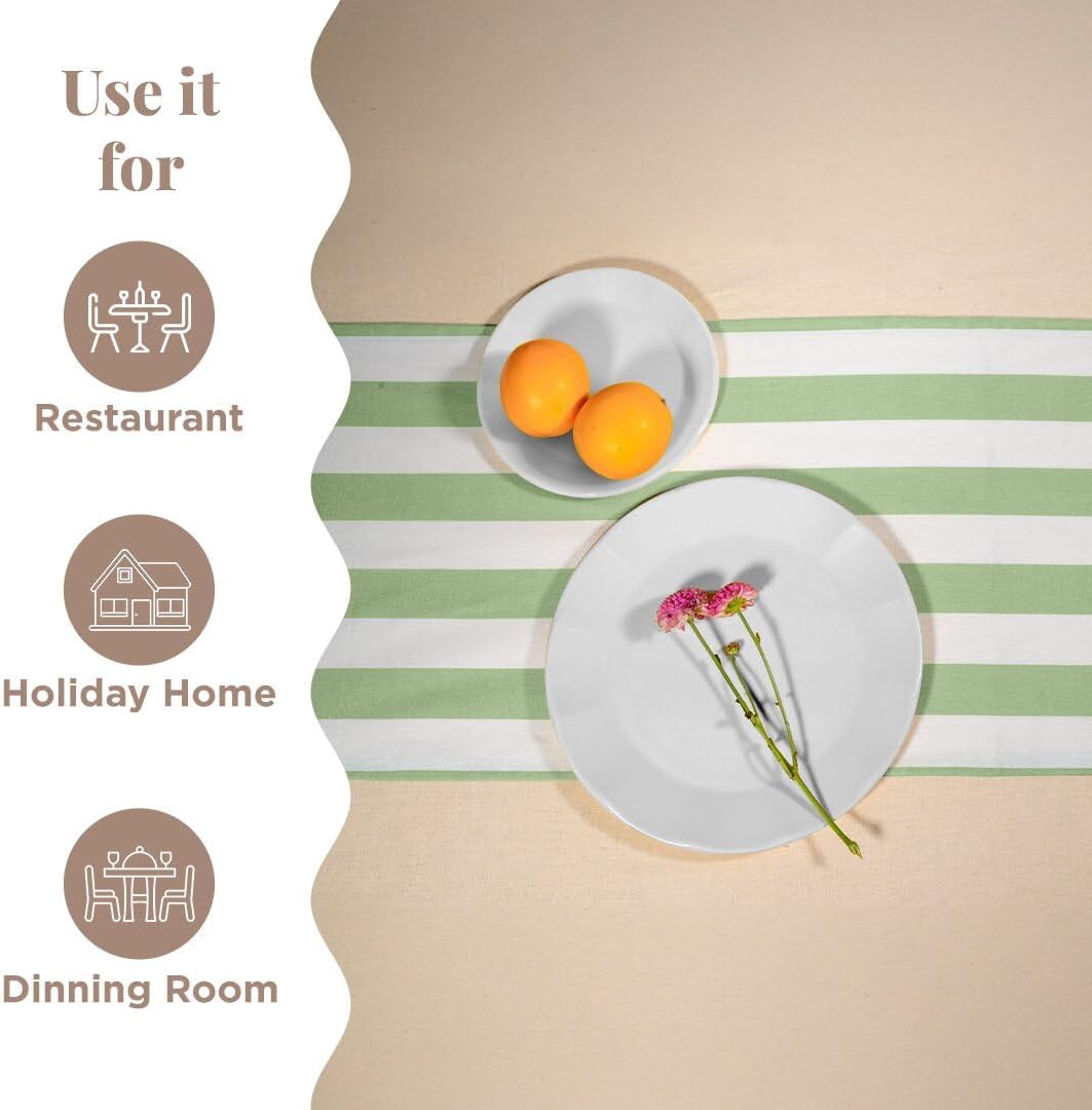 Folkulture Fall Table Runners Striped Boho Table Runners for Farmhouse Decor | White & Green Table Runner for Fall Decor