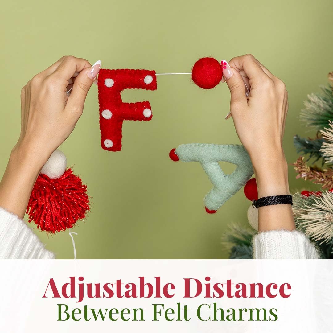 Folkulture 72" Wool Felt Ball Christmas Garland | Mantle & Wall Decorations | Easy to Hang Holiday Home Décor for Xmas Party (Falala)