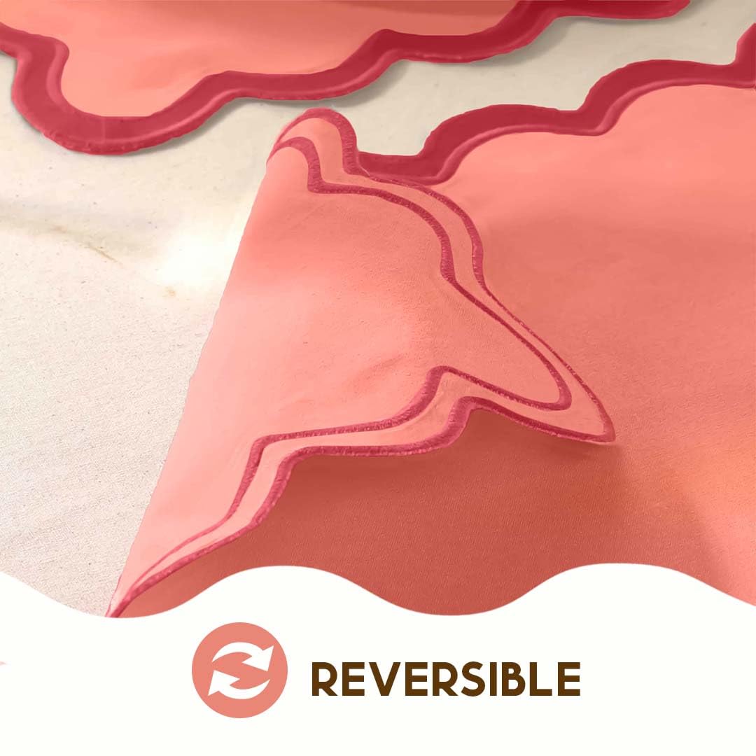 Folkulture Christmas Table Placemats | 13 x 19" Cotton Boho Set of 4 | Heat Resistant Scalloped Dining & Farmhouse Table Mats Coral Red