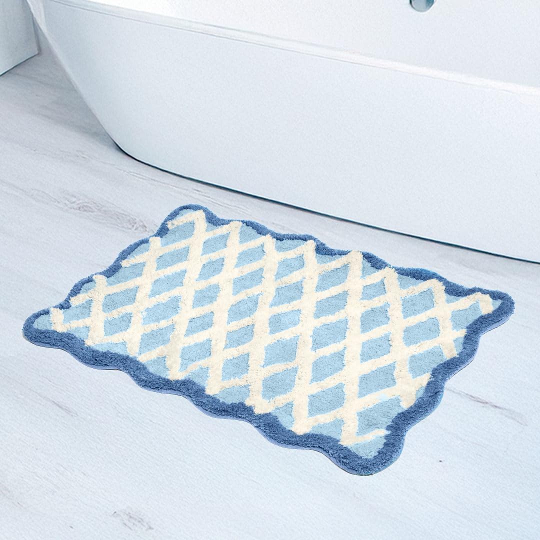 Folkulture Bathroom Rugs or Bath Mat | (20 x 30) Bathroom Rugs Non Slip Bath Mat for Home, Washable Blue Bathrooms Rug | Blue Bath Mats
