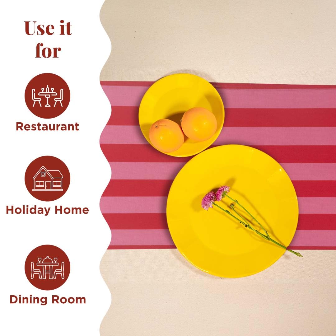 Folkulture Table Runner Vertical Striped Pink & Red | 100% Cotton Washable Table Decor for Dining, Parties & Festive Home Styling