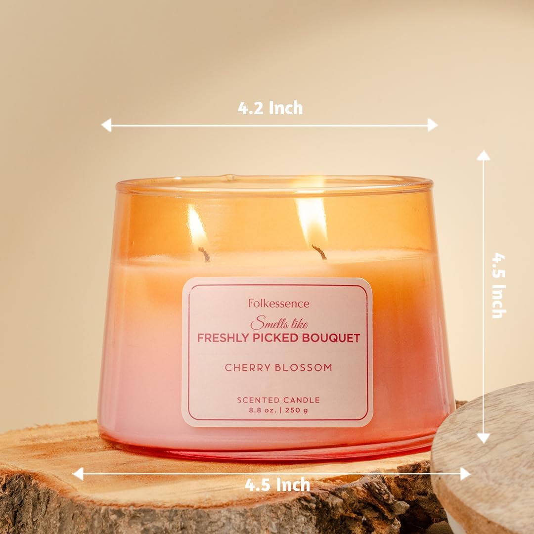 Folkulture Scented Candle | 8.81 Oz Long Lasting Cherry Blossom Candles for Home | Soy Candle or Non Toxic Candles for Relaxing Gifts for Women