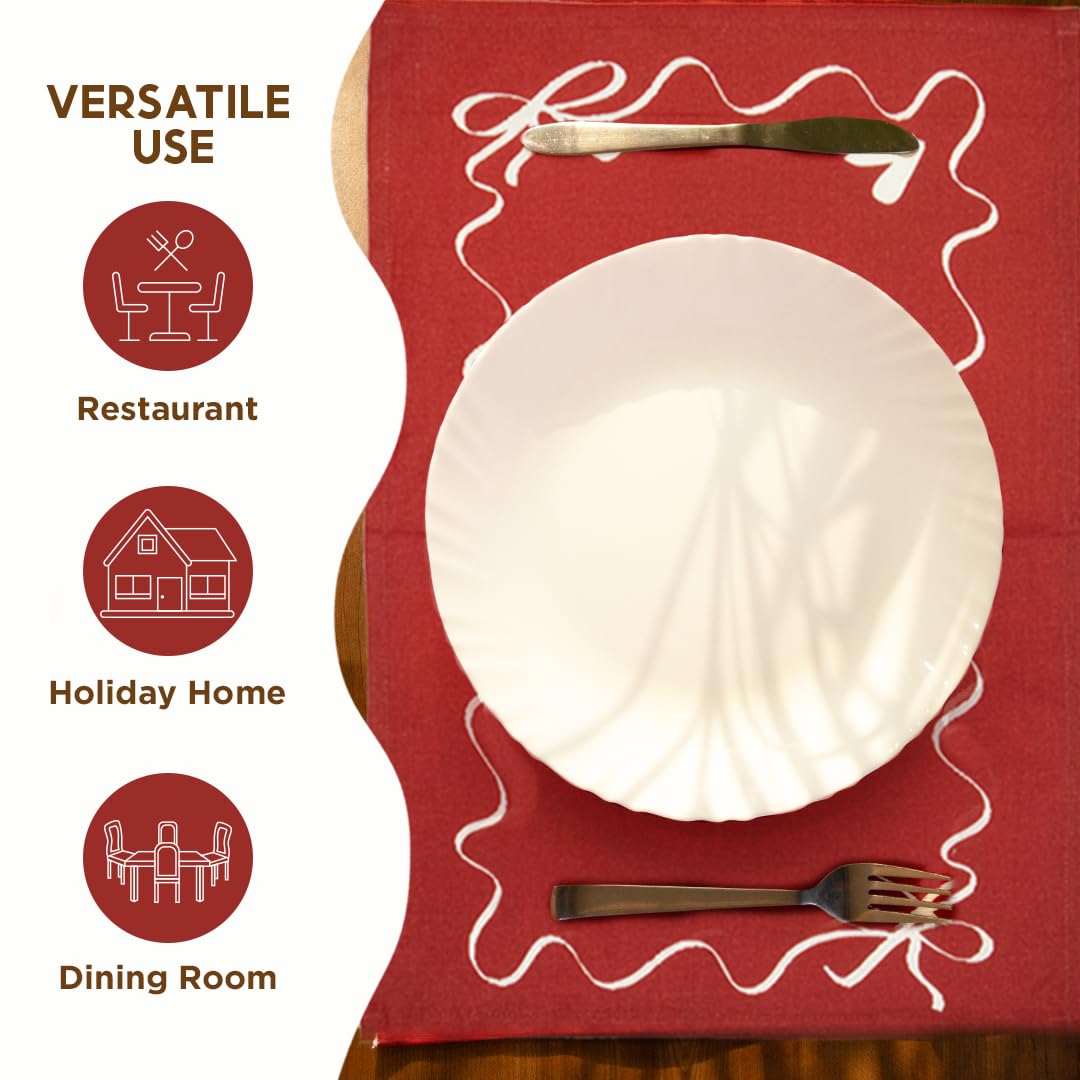 Folkulture Placemats Set of 4 (13x18) | 100% Cotton, Heat Resistant, Machine Washable| Red & White Table Placemats for Dining & Parties