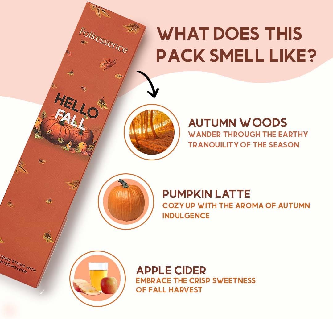 Pack of 3, 60 Incense Sticks with Holder -  Hello Fall