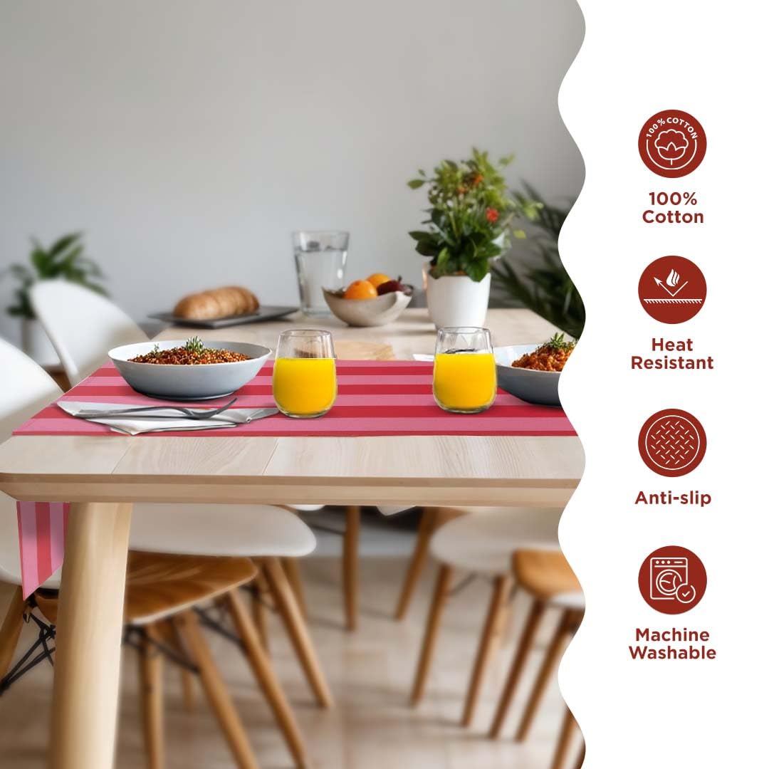Folkulture Table Runner Vertical Striped Pink & Red | 100% Cotton Washable Table Decor for Dining, Parties & Festive Home Styling