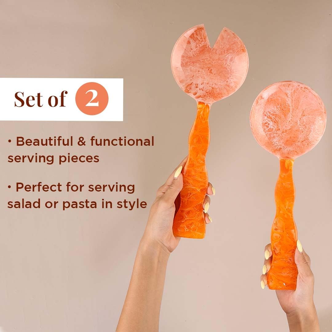 Folkulture 12" X 4.5" Orange Burst & Pink Resin Resin Salad Server