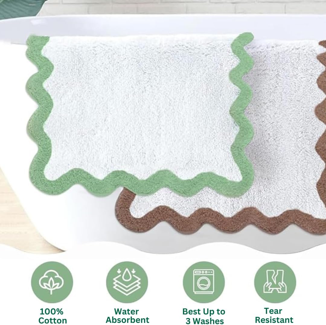 Folkulture 20 X 32" Scallop Bathrugs 100% Cotton Sage Dream