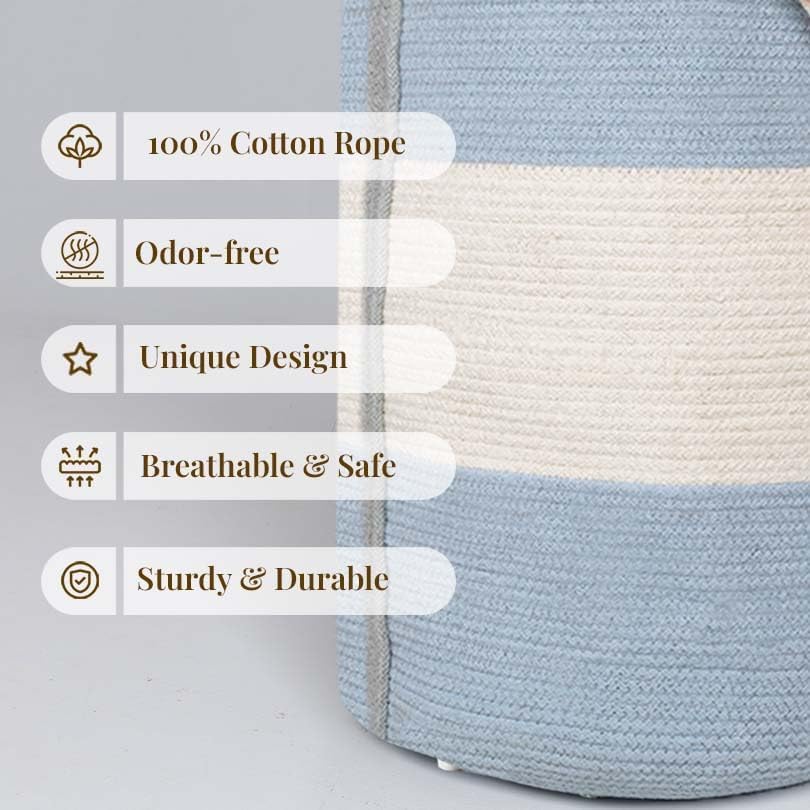 Folkulture 20" X 15" Cotton Rope Laundry Basket - Blue Gray