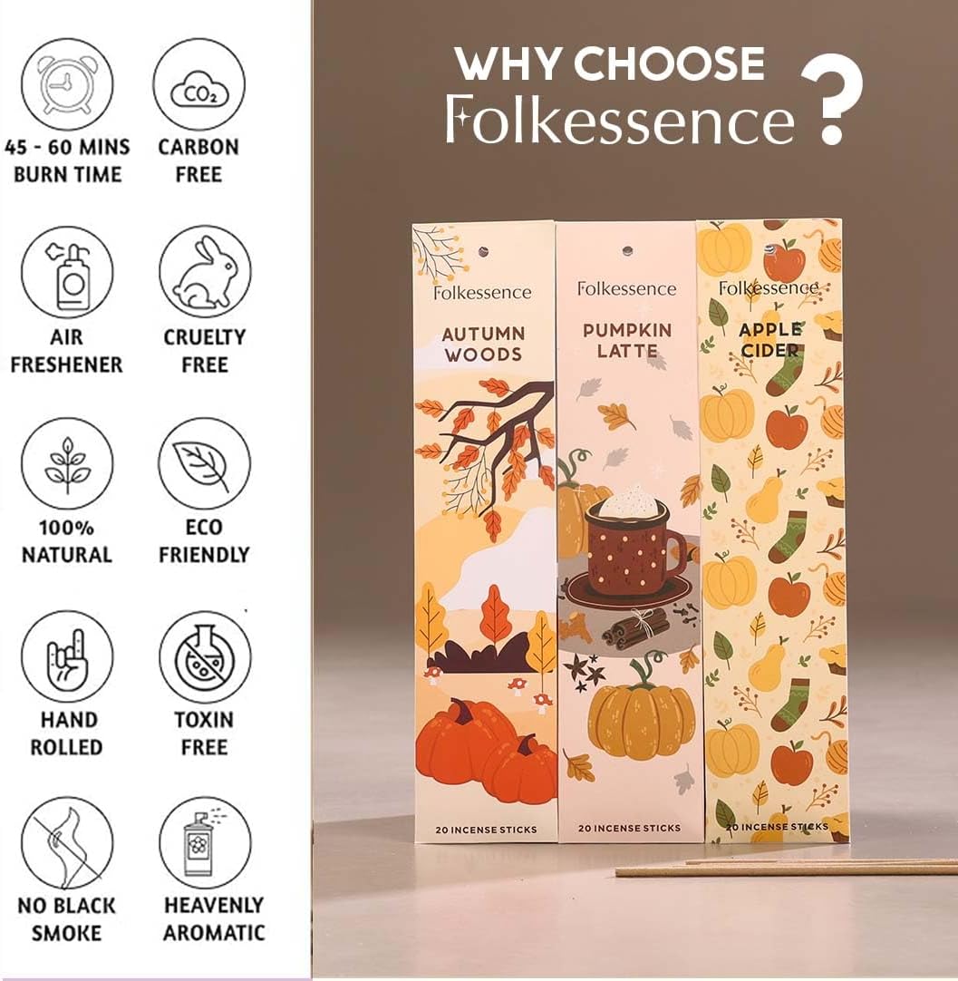 Pack of 3, 60 Incense Sticks with Holder -  Hello Fall