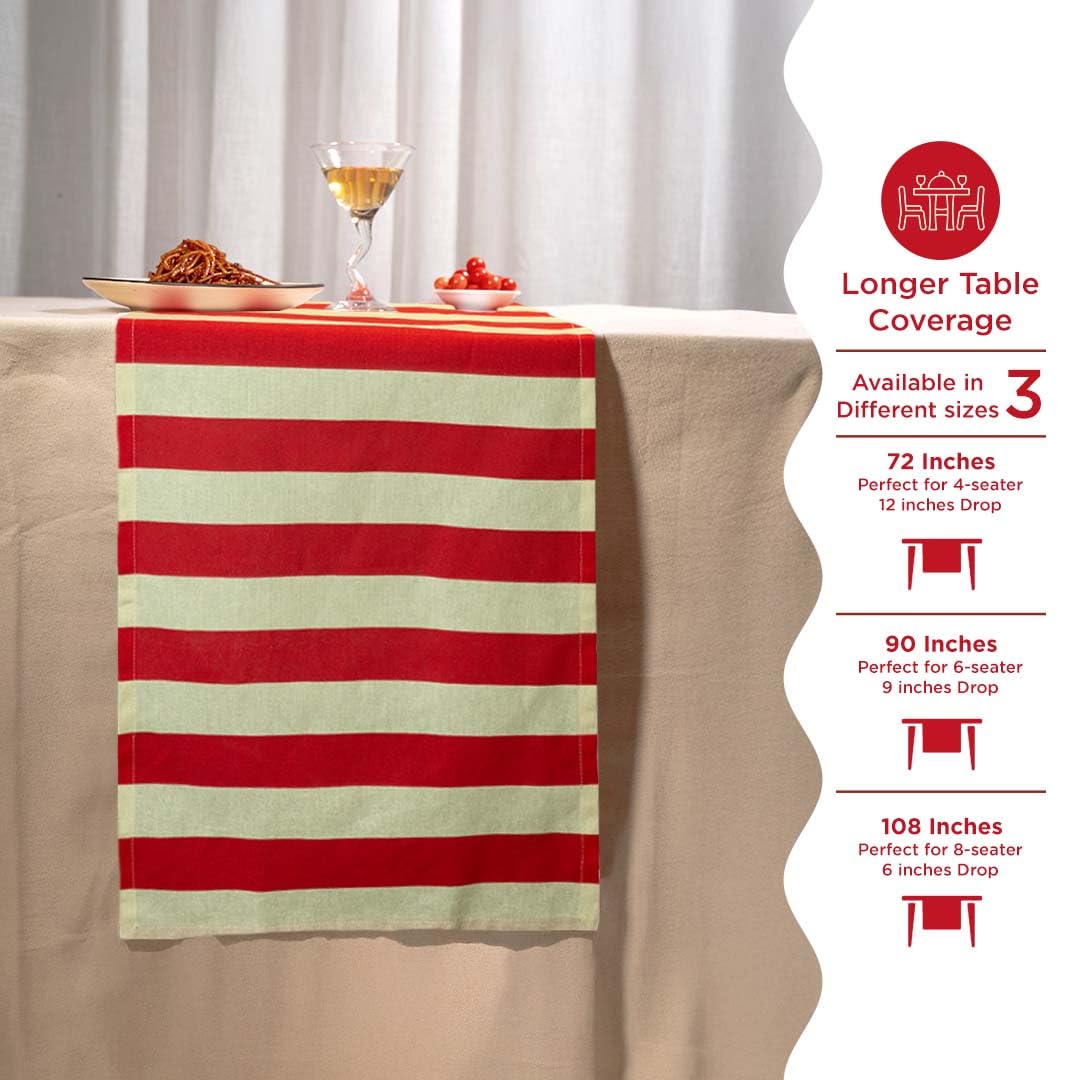 Folkulture Horizontal Stripes Table Runner | 100% Cotton | Red& White | Christmas Decor | Washable Neutral Home Accent