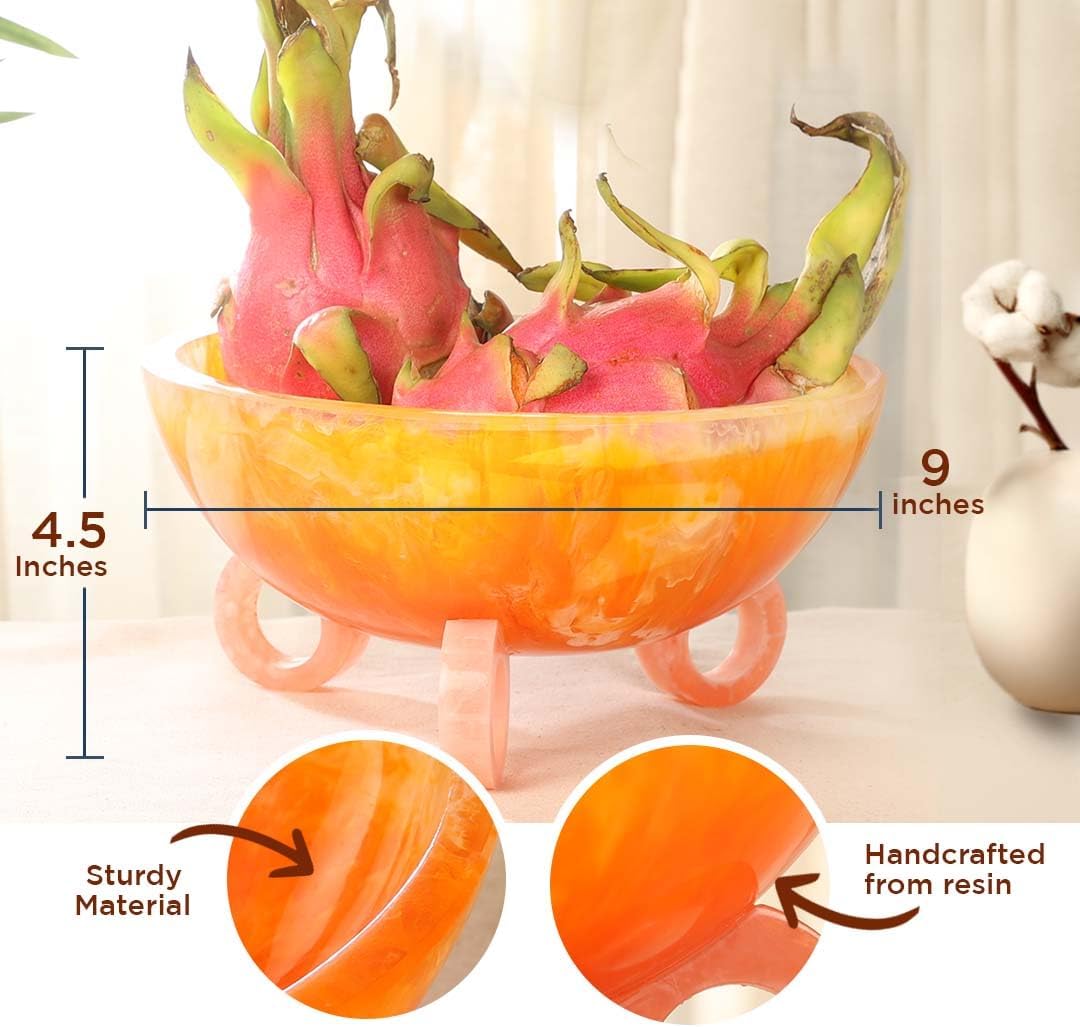 Folkulture 9" Orange Burst & Pink Resin Fruit Bowl