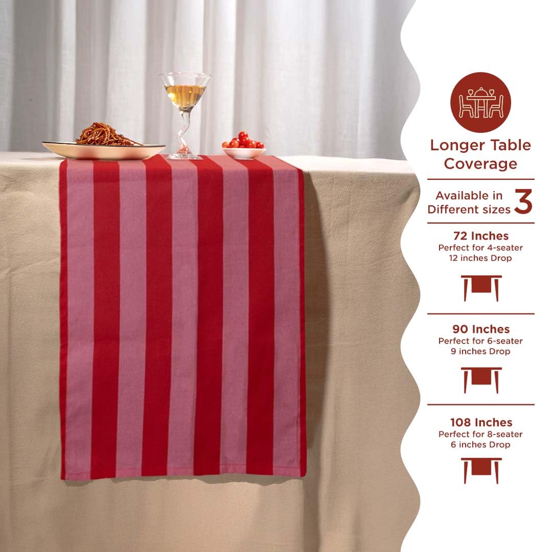 Folkulture Table Runner Vertical Striped Pink & Red | 100% Cotton Washable Table Decor for Dining, Parties & Festive Home Styling