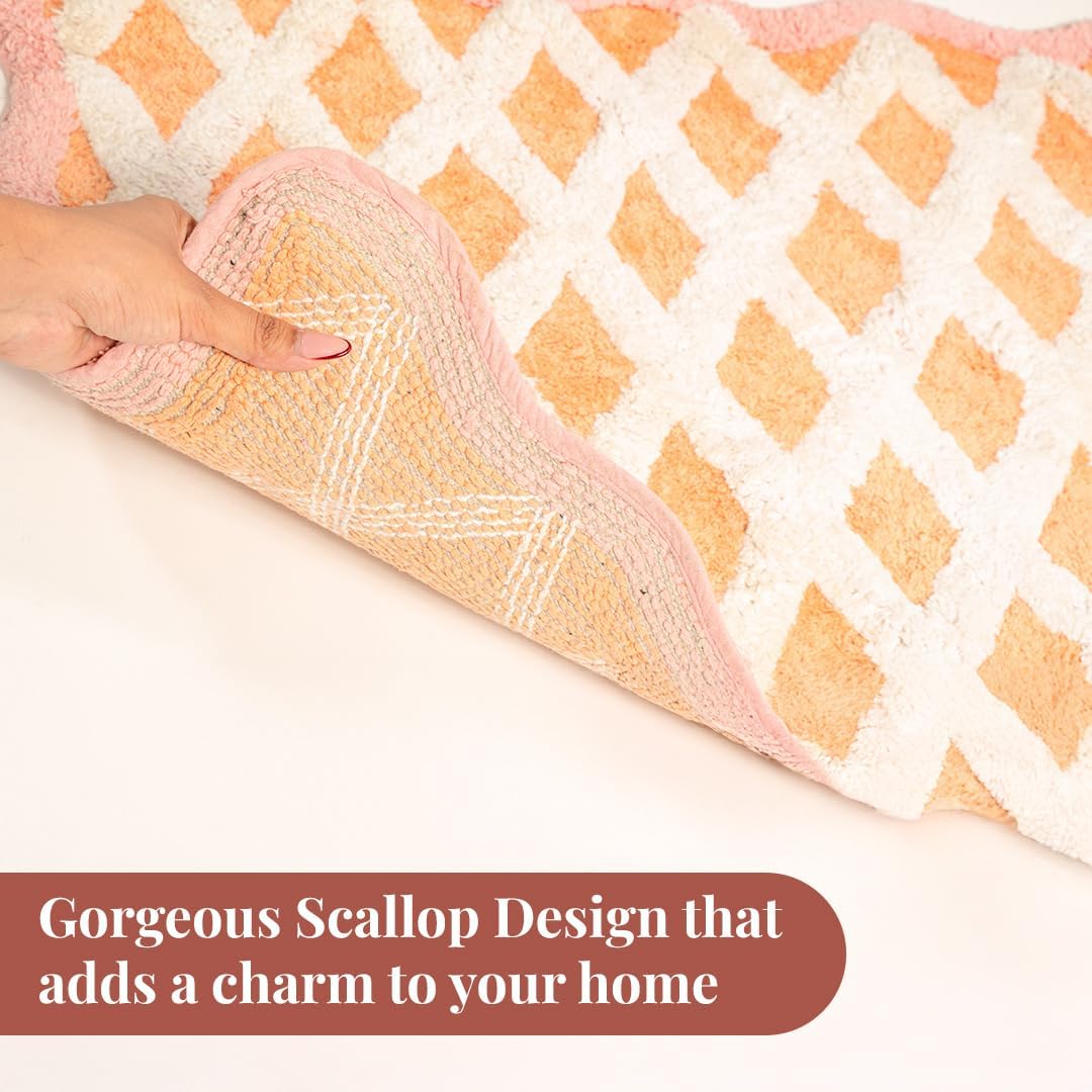 Folkulture Bathroom Rugs or Bath Mat | (20 x 30) Bathroom Rugs Non Slip Bath Mat for Home, Washable Orange Bathrooms Rug Pink Bath Mats