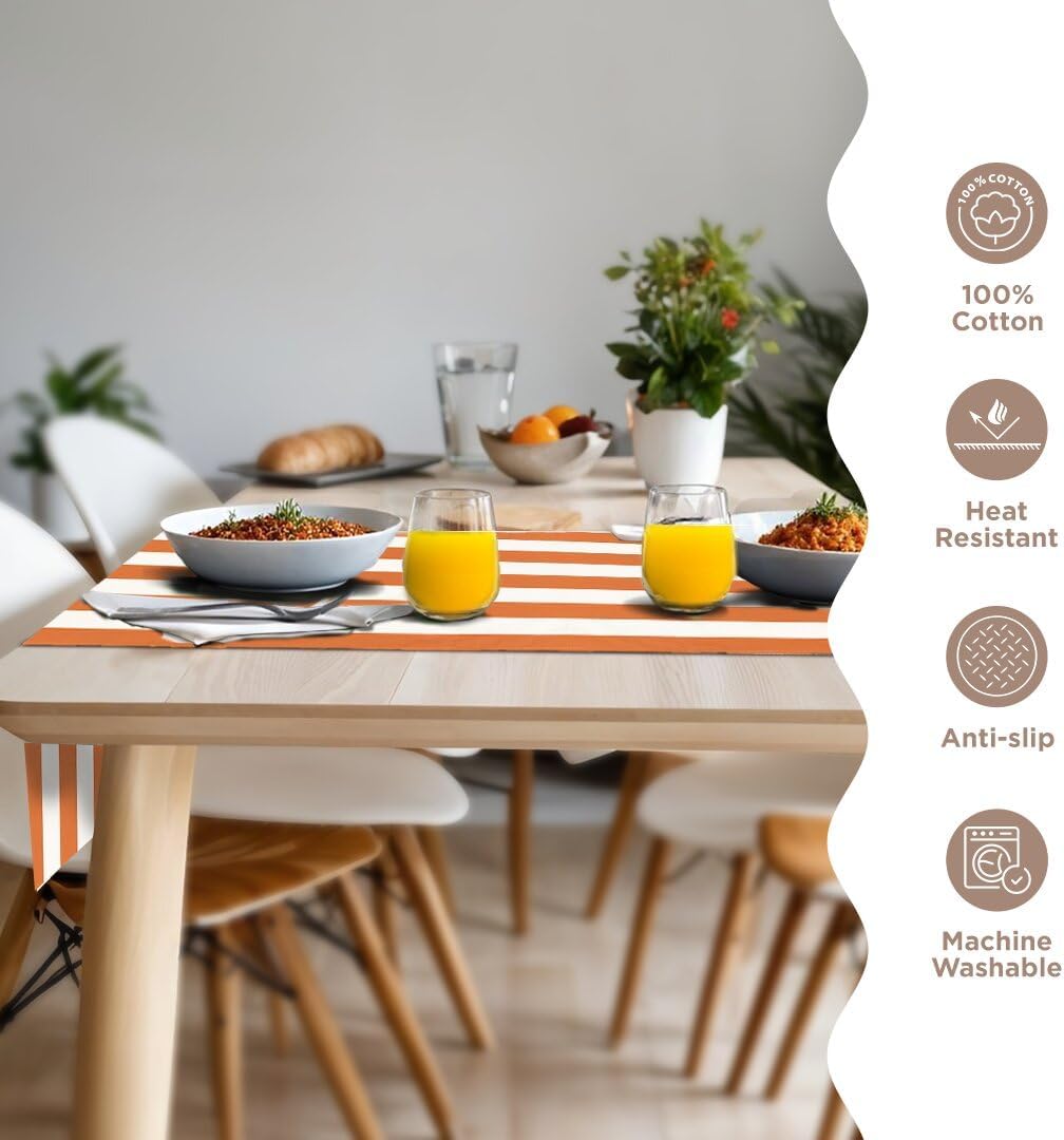Folkulture Fall Table Runners, Striped Boho Table Runners for Farmhouse Decor | White & Brown Table Runner for Fall Decor