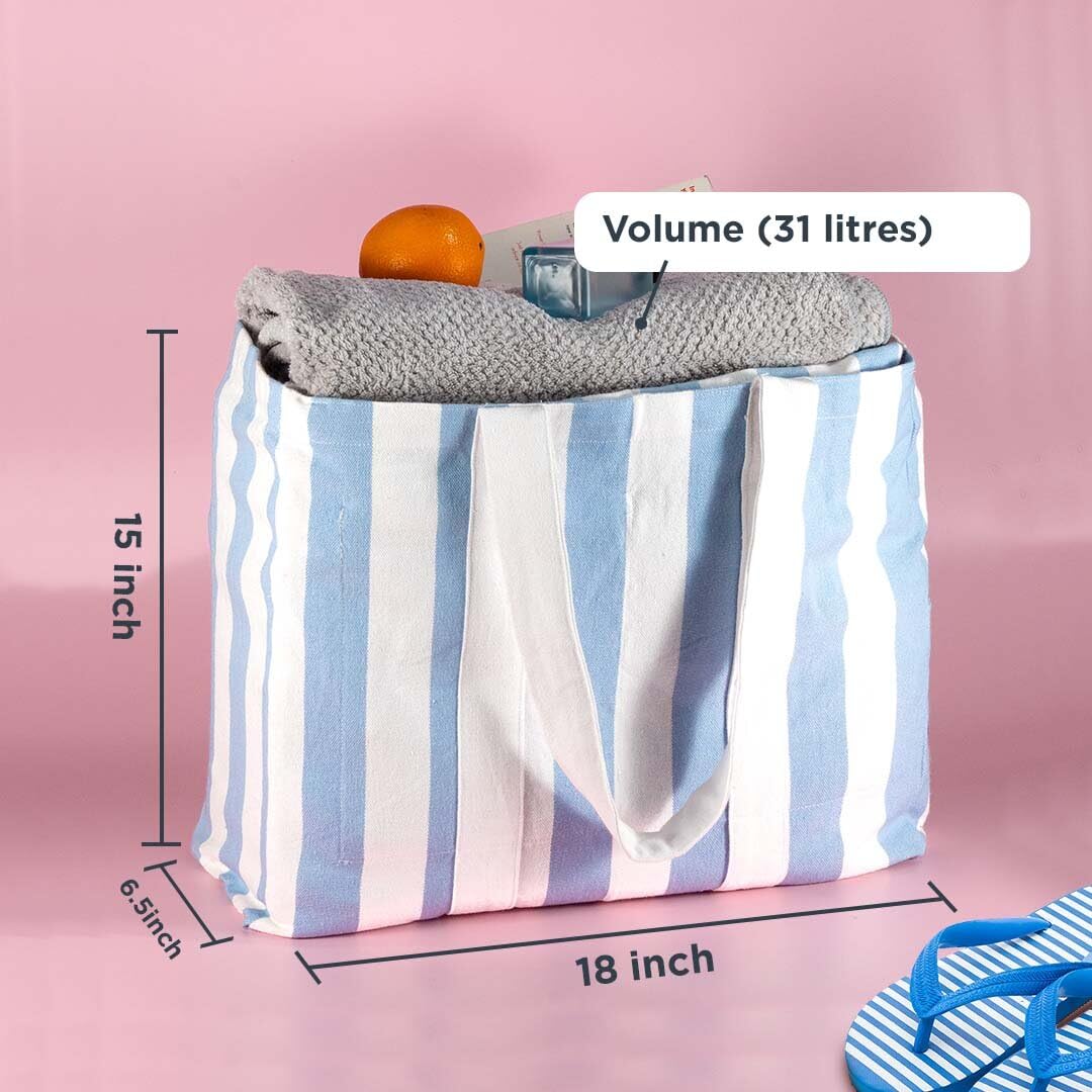 Folkulture Echo Stripes Tote 100% Recycled Cotton - Ice Blue 2.0