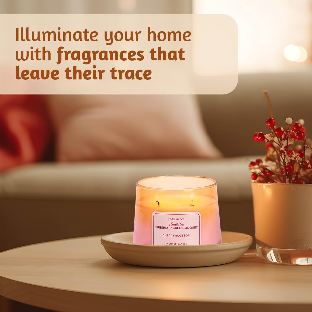 Folkulture Scented Candle | 8.81 Oz Long Lasting Cherry Blossom Candles for Home | Soy Candle or Non Toxic Candles for Relaxing Gifts for Women