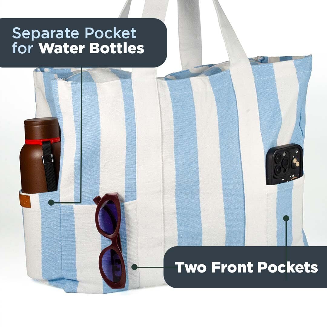 Folkulture Echo Stripes Tote 100% Recycled Cotton - Ice Blue 2.0