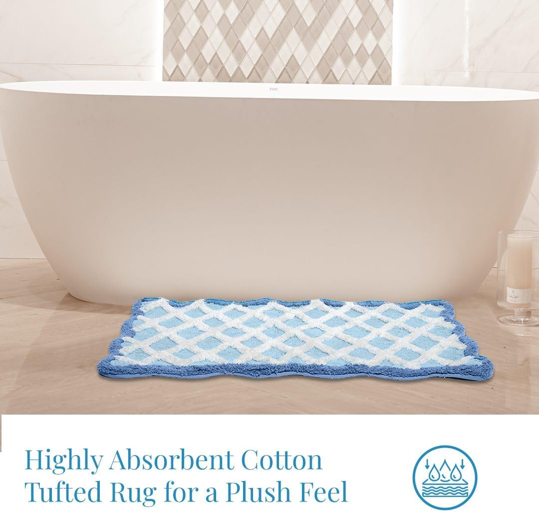 Folkulture Bathroom Rugs or Bath Mat | (20 x 30) Bathroom Rugs Non Slip Bath Mat for Home, Washable Blue Bathrooms Rug | Blue Bath Mats