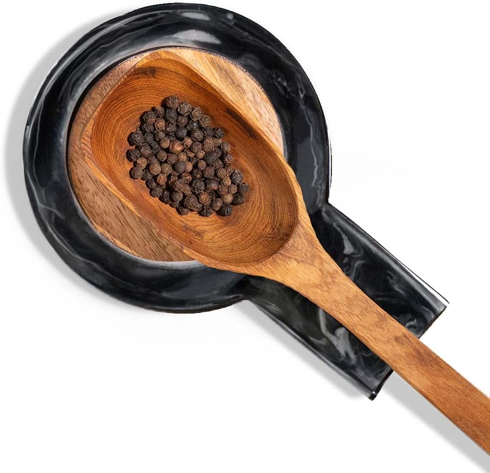 Folkulture Spoon Rest or Spoon Holder | (7 x 5") Resin Spoon Rest for Stove Top or Kitchen Utensils Holder | Spatula Holders for Rustic Kitchen Decor | Spoon Holder for Home (Black)