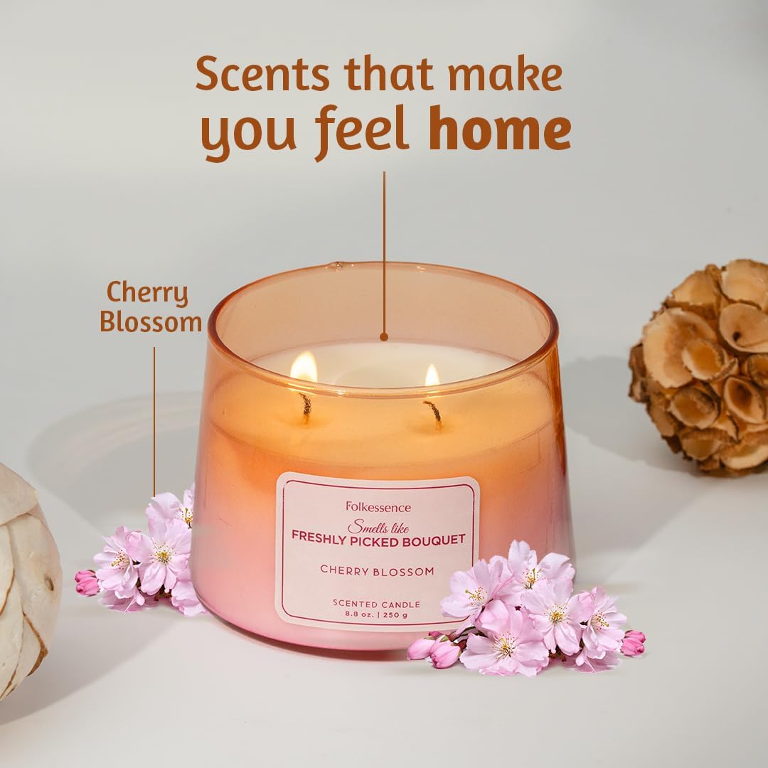 Folkulture Scented Candle | 8.81 Oz Long Lasting Cherry Blossom Candles for Home | Soy Candle or Non Toxic Candles for Relaxing Gifts for Women