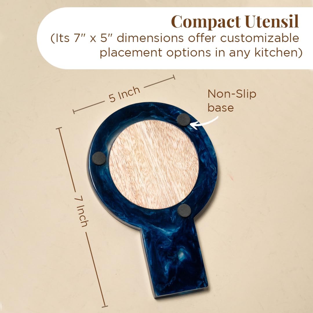 Folkulture Spoon Rest or Spoon Holder | (7 x 5") Resin Spoon Rest for Stove Top or Kitchen Utensils Holder | Spatula Holders for Rustic Kitchen Decor | Spoon Holders for Home (Blue)