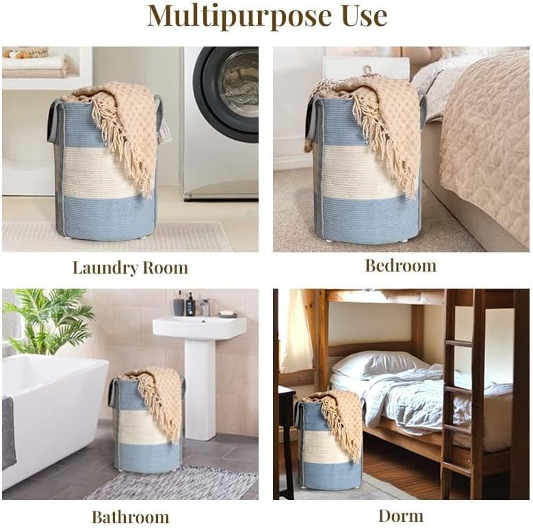 Folkulture 20" X 15" Cotton Rope Laundry Basket - Blue Gray