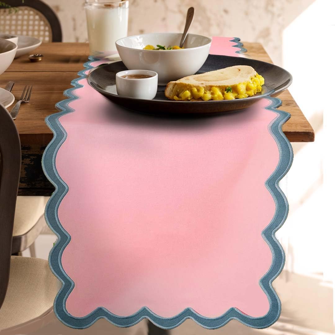 Folkulture 14" X 108" Table Runner Scallop Cotton - Laguna Blush