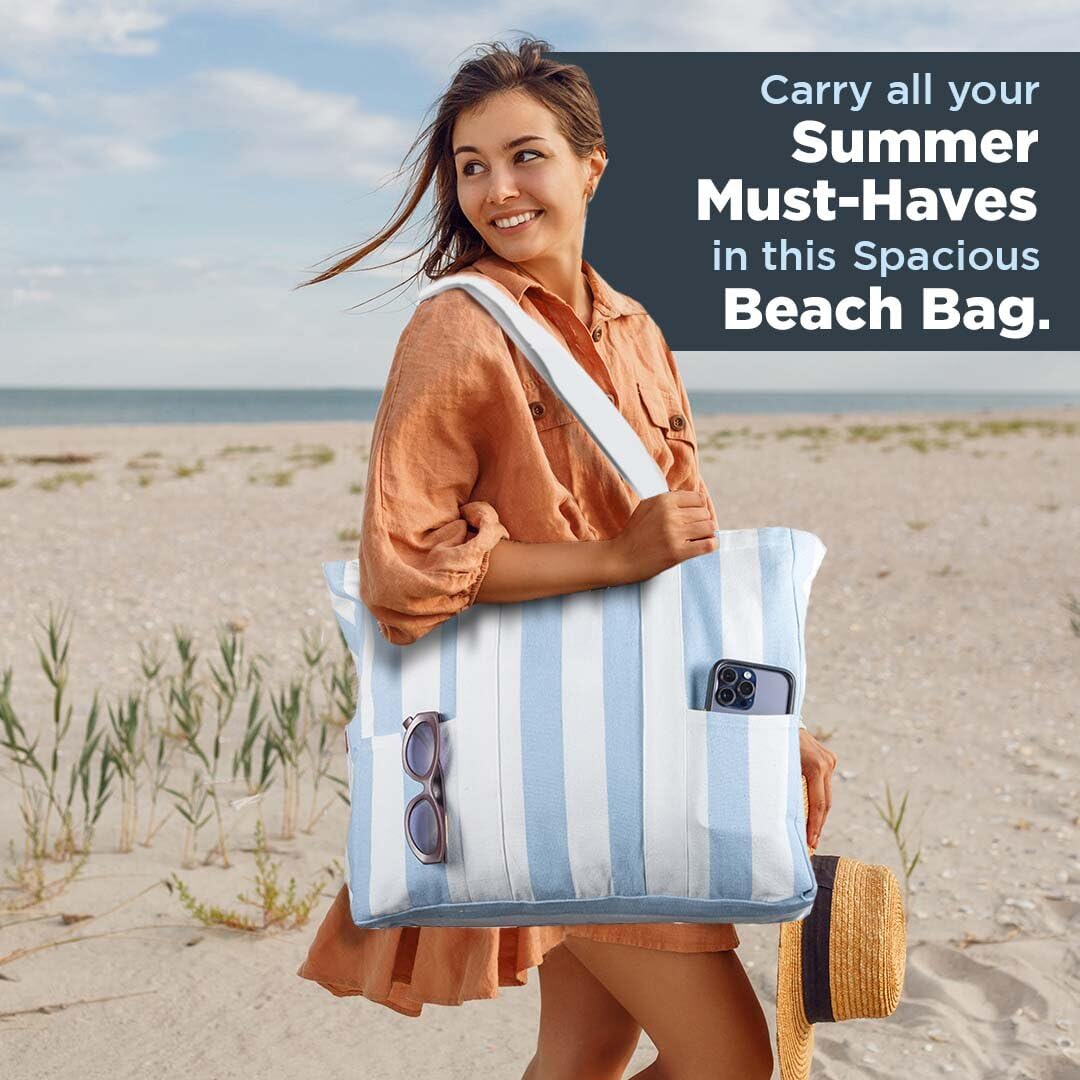 Folkulture Echo Stripes Tote 100% Recycled Cotton - Ice Blue 2.0