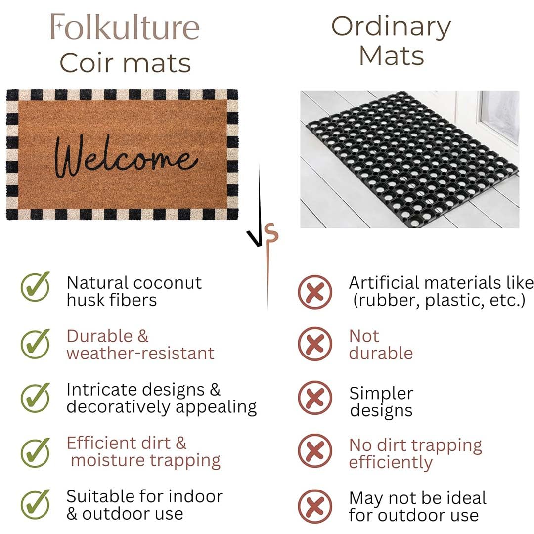 Folkulture Welcome Door Mat | (16 x 28) Welcome Matt or Checkered Doormat for Home Entrance | Durable & Anti Slip Coir Mats