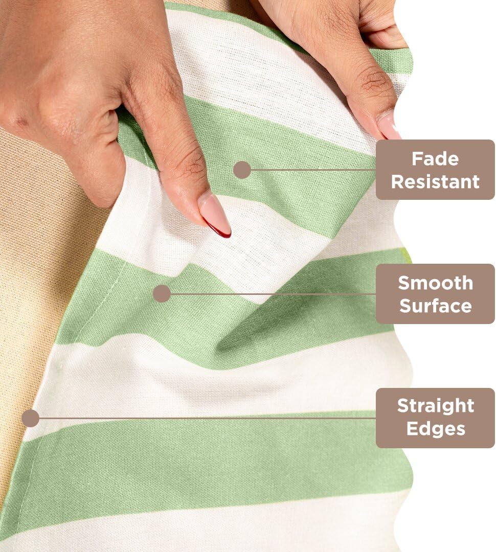 Folkulture Fall Table Runners Striped Boho Table Runners for Farmhouse Decor | White & Green Table Runner for Fall Decor