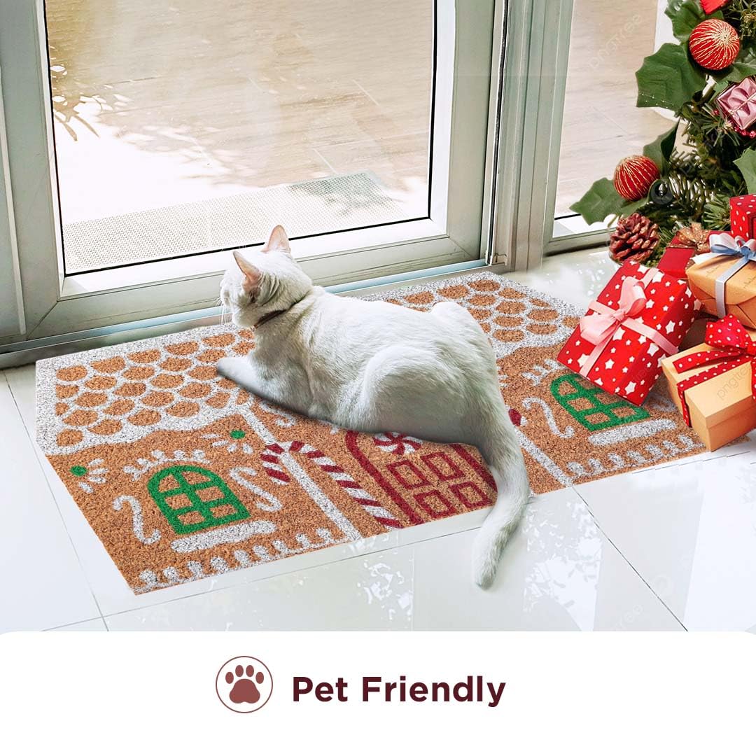 Folkulture Christmas Coir Door Mat | 28 x 16 Inch Eco-Friendly Anti-Slip Welcome Mat for Front Door & Home Entrance | Outdoor Doormat (Gingerbread House)