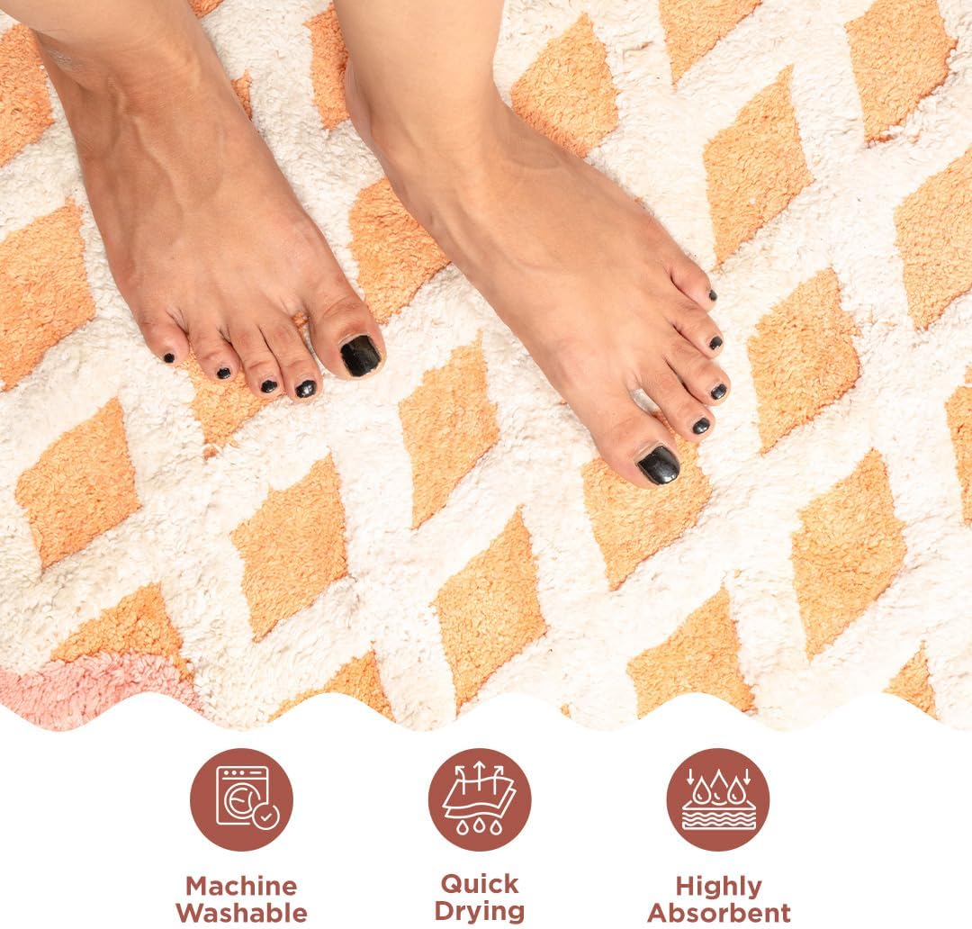 Folkulture Bathroom Rugs or Bath Mat | (20 x 30) Bathroom Rugs Non Slip Bath Mat for Home, Washable Orange Bathrooms Rug Pink Bath Mats