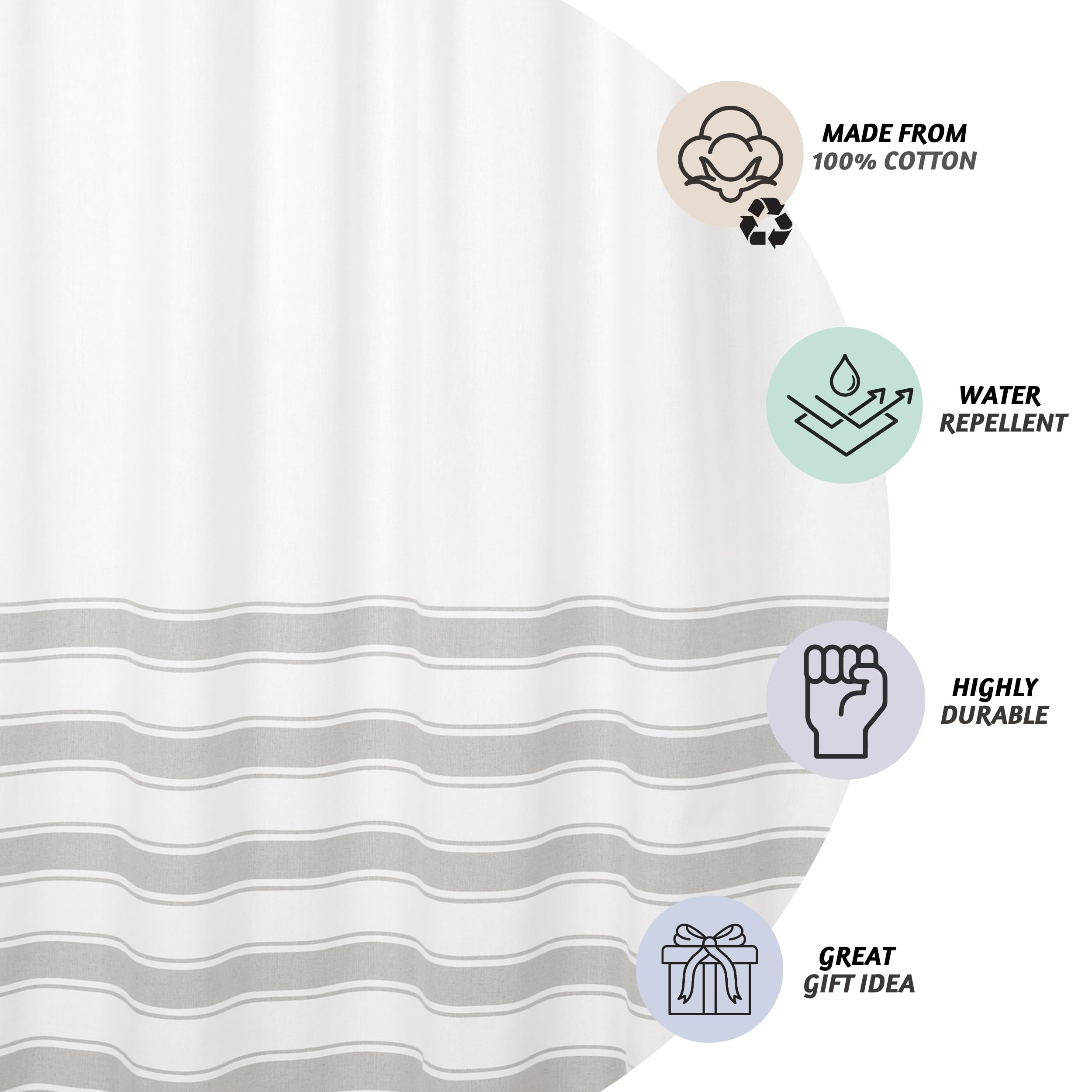 Folkulture Boho Shower Curtain 72" X 72" Water Repellent White Shower Curtain with Tassels, Grey Shower Curtains Recycled Cotton (Ash Gray)
