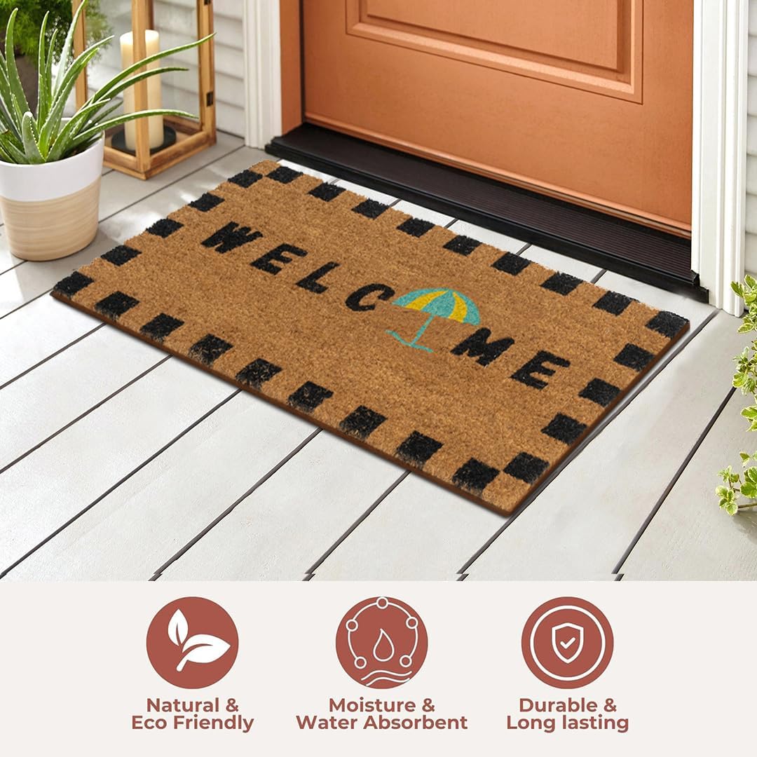 Folkulture Welcome Mats Outdoor | (16 X 28) Eco Friendly Doormats for Front Door Outdoor | Welcome Matt or Doormat for Home Entrance | Durable & Anti Slip Coir Door Mats or Rug| Summer Decor