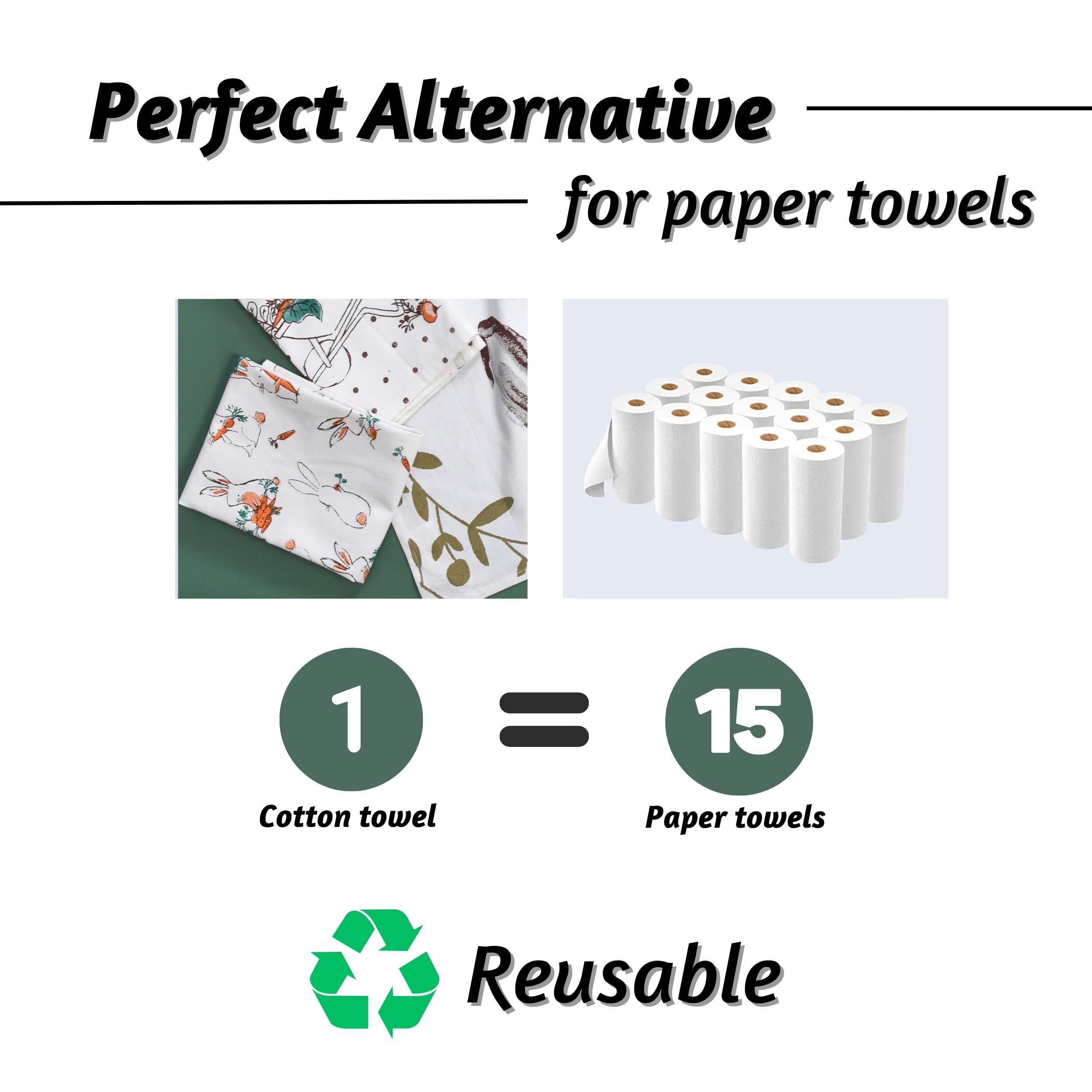 Folkulture Easter Kitchen Towels Set of 3 | 100% Cotton Dish Towels with Hanging Loop | Decorative Tea Towels for Easter Kitchen Decor (Easter Bunny)