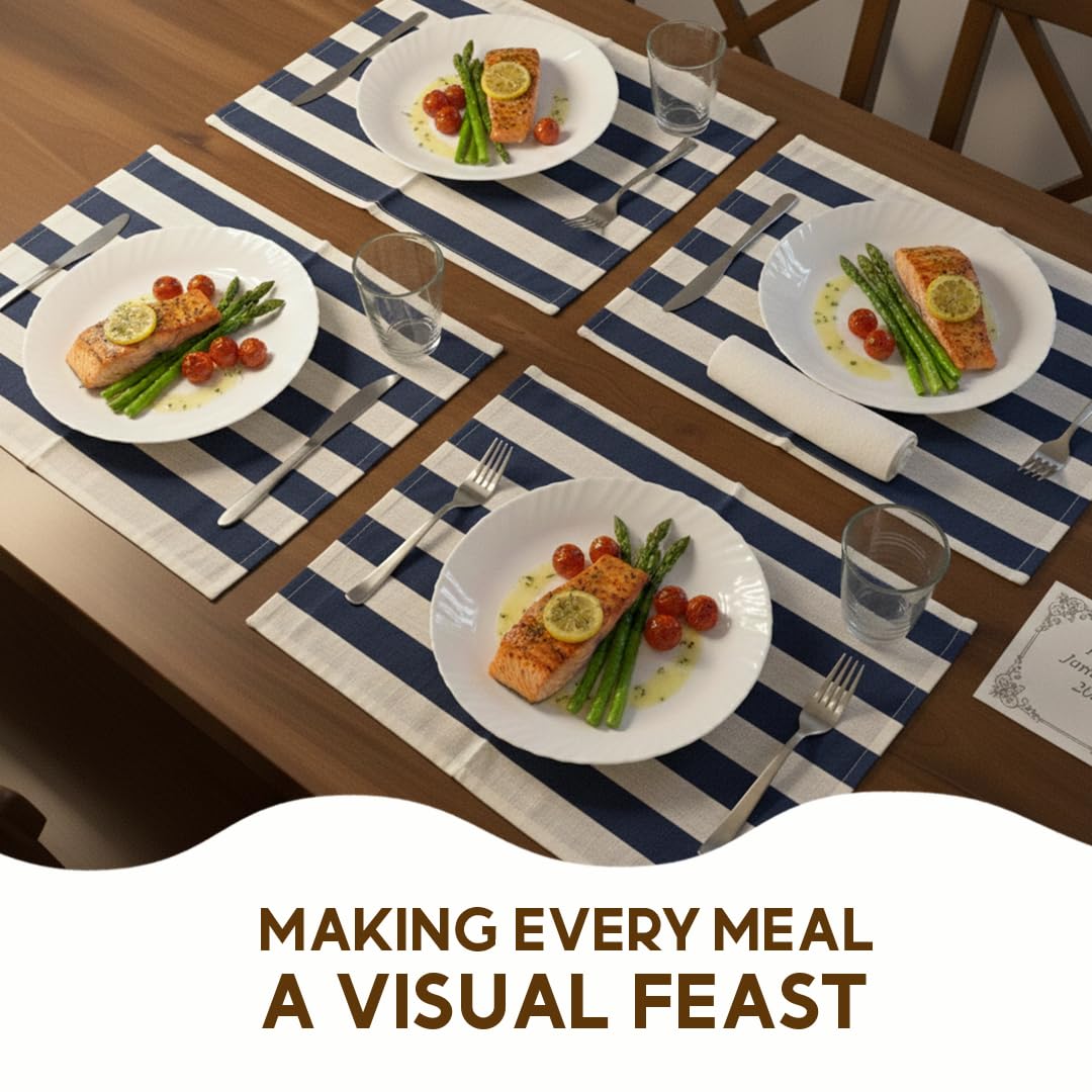 Folkulture Placemats Set of 4 (13x18)| 100% Cotton, Heat Resistant,Machine Washable| Blue & White Striped Dining Table Mats for Parties