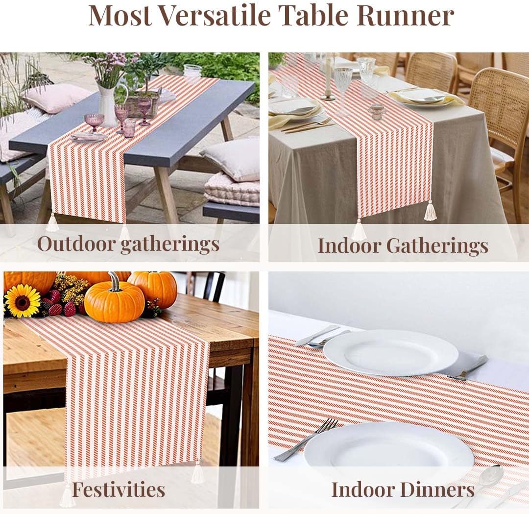 Folkulture Table Runner | Fall Table Runners for Kitchen | Boho Stripe Table Runner for Farmhouse Decor Russet Orange Table Runners for Dining Room