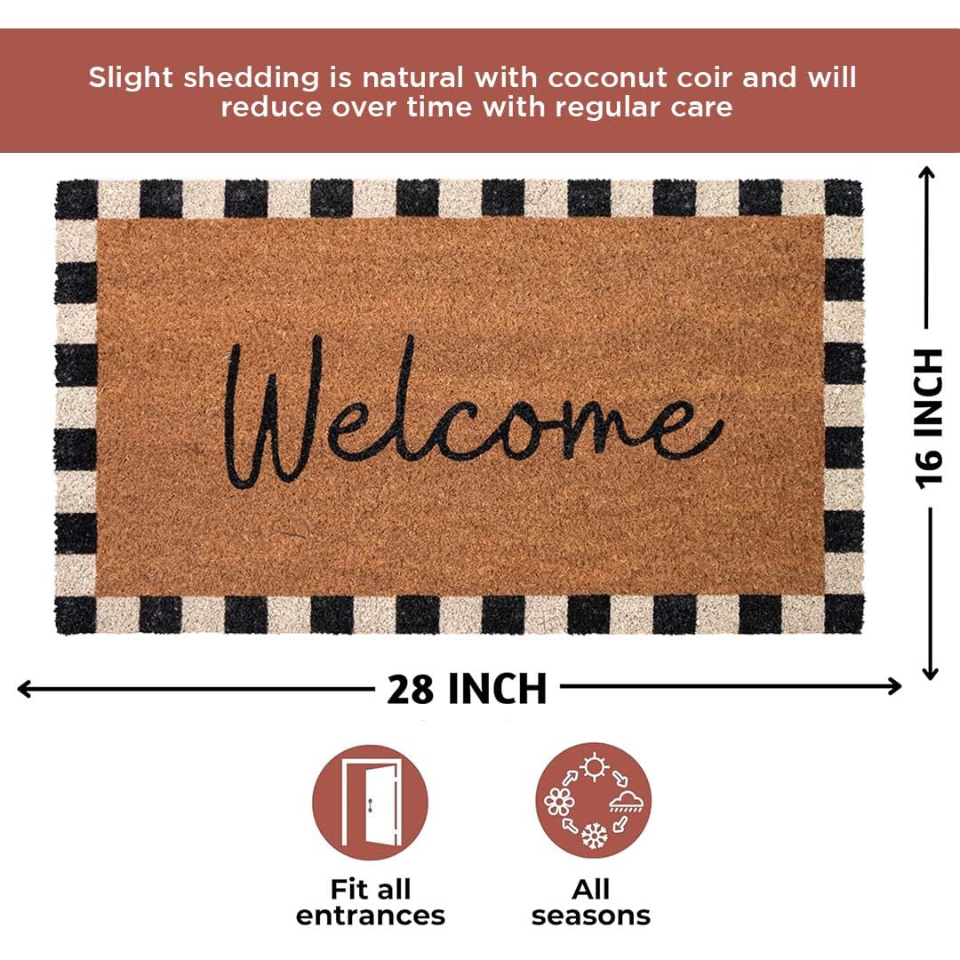 Folkulture Welcome Door Mat | (16 x 28) Welcome Matt or Checkered Doormat for Home Entrance | Durable & Anti Slip Coir Mats