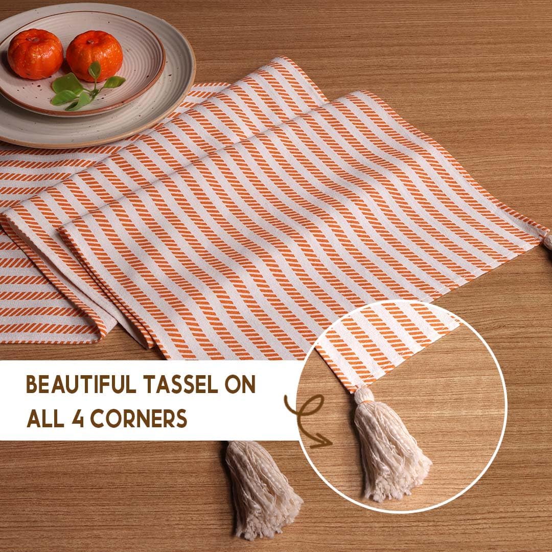Folkulture Table Runner | Fall Table Runners for Kitchen | Boho Stripe Table Runner for Farmhouse Decor Russet Orange Table Runners for Dining Room
