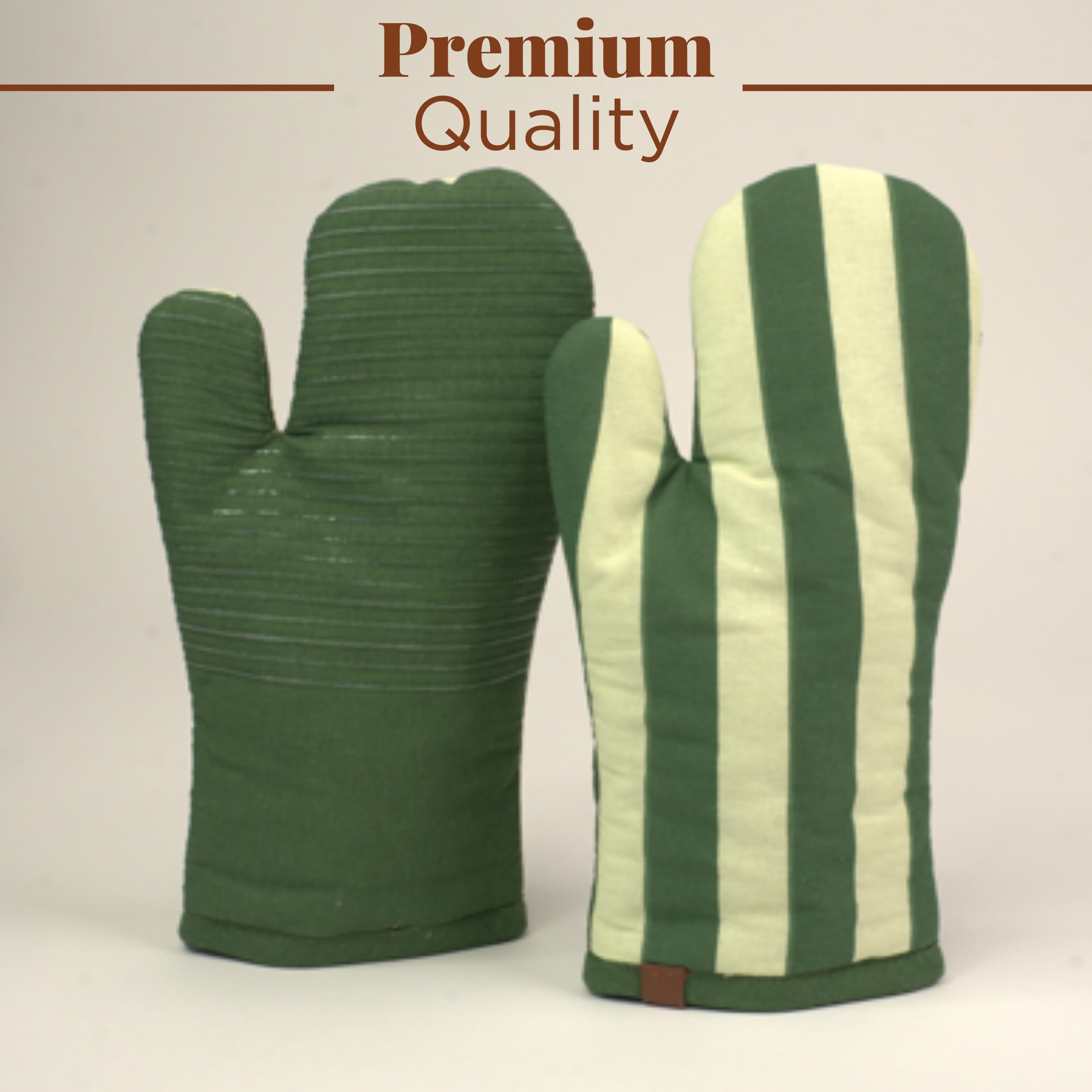 Folkulture Matcha Oven Glove | 100% Cotton with Non-Slip Silicone Grip | Heat Resistant Quilted Mitt for Cooking, Baking | Kitchen Essential - Matcha