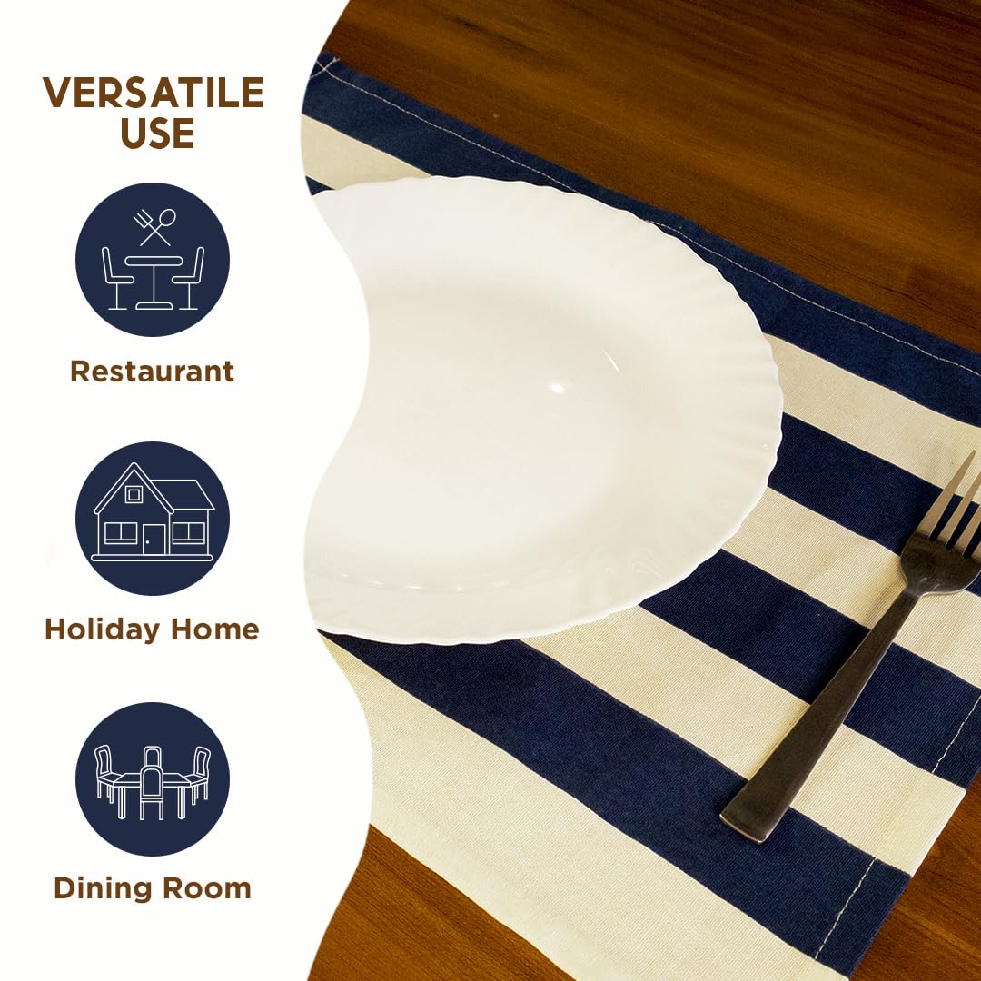 Folkulture Placemats Set of 4 (13x18)| 100% Cotton, Heat Resistant,Machine Washable| Blue & White Striped Dining Table Mats for Parties