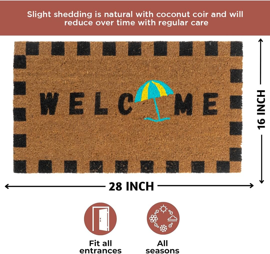 Folkulture Welcome Mats Outdoor | (16 X 28) Eco Friendly Doormats for Front Door Outdoor | Welcome Matt or Doormat for Home Entrance | Durable & Anti Slip Coir Door Mats or Rug| Summer Decor