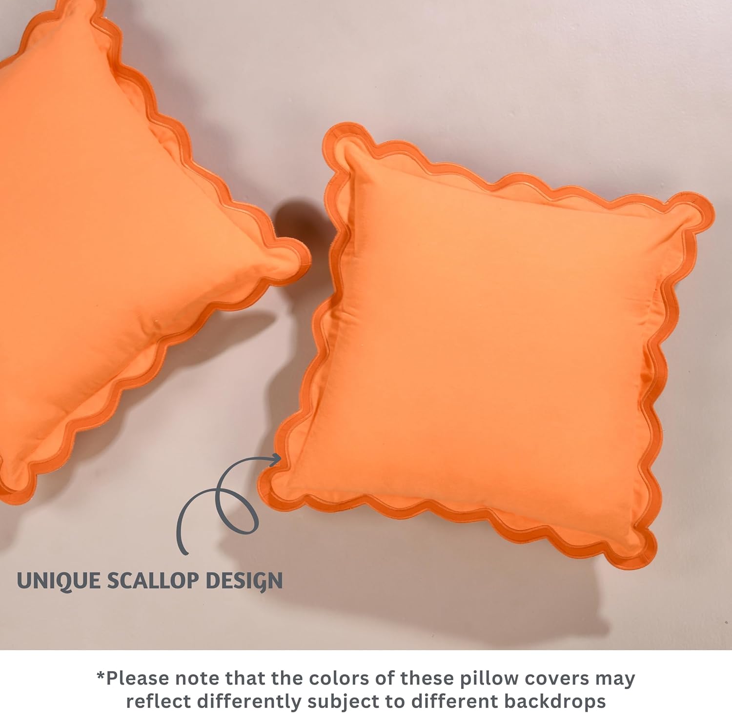 Folkulture Throw Pillow Covers | Set of 2 (18 x 18) Scalloped Pillow Cover | Orange Fall Decorative Pillows Boho Throw Pillows for Couch & Living Room