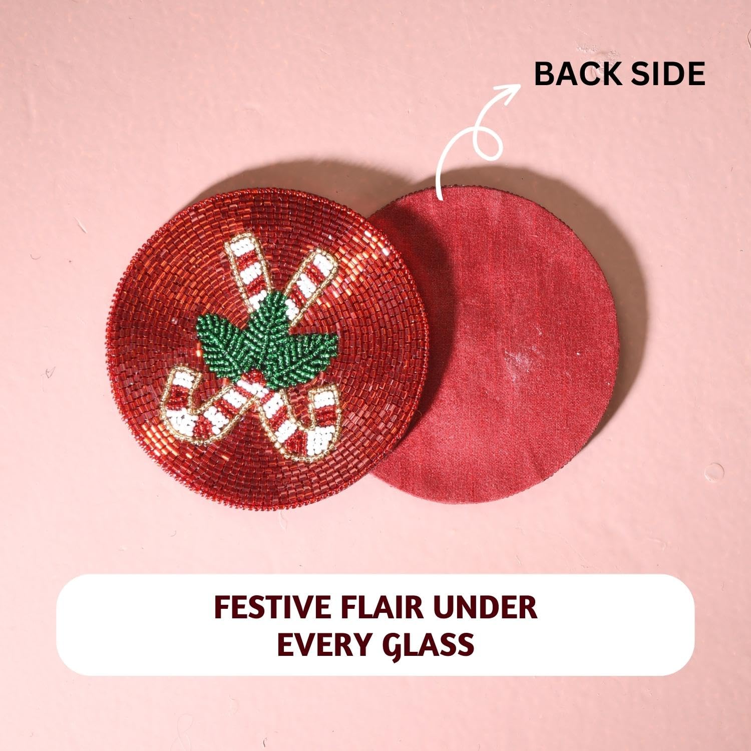 Folkulture Xmas Coasters Set of 4 | 4" Boho Farmhouse Table Coasters | Holiday Table Accessories & Party DecorationsHoliday Magic