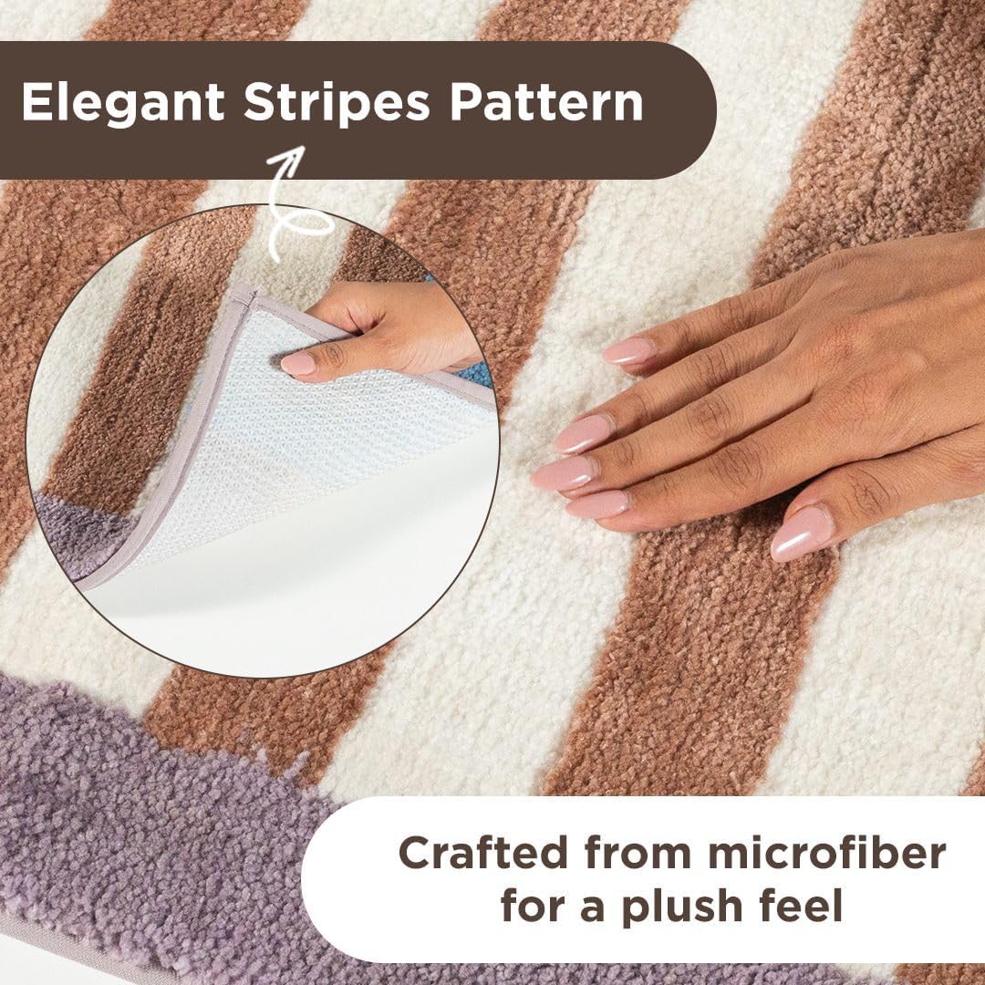 Folkulture Bathroom Rugs | (20 x 30) Stripe Bathmats for Bathroom or Microfiber Bath Rug | Quick Drying Washable Non Slip Bath Mat for Washroom