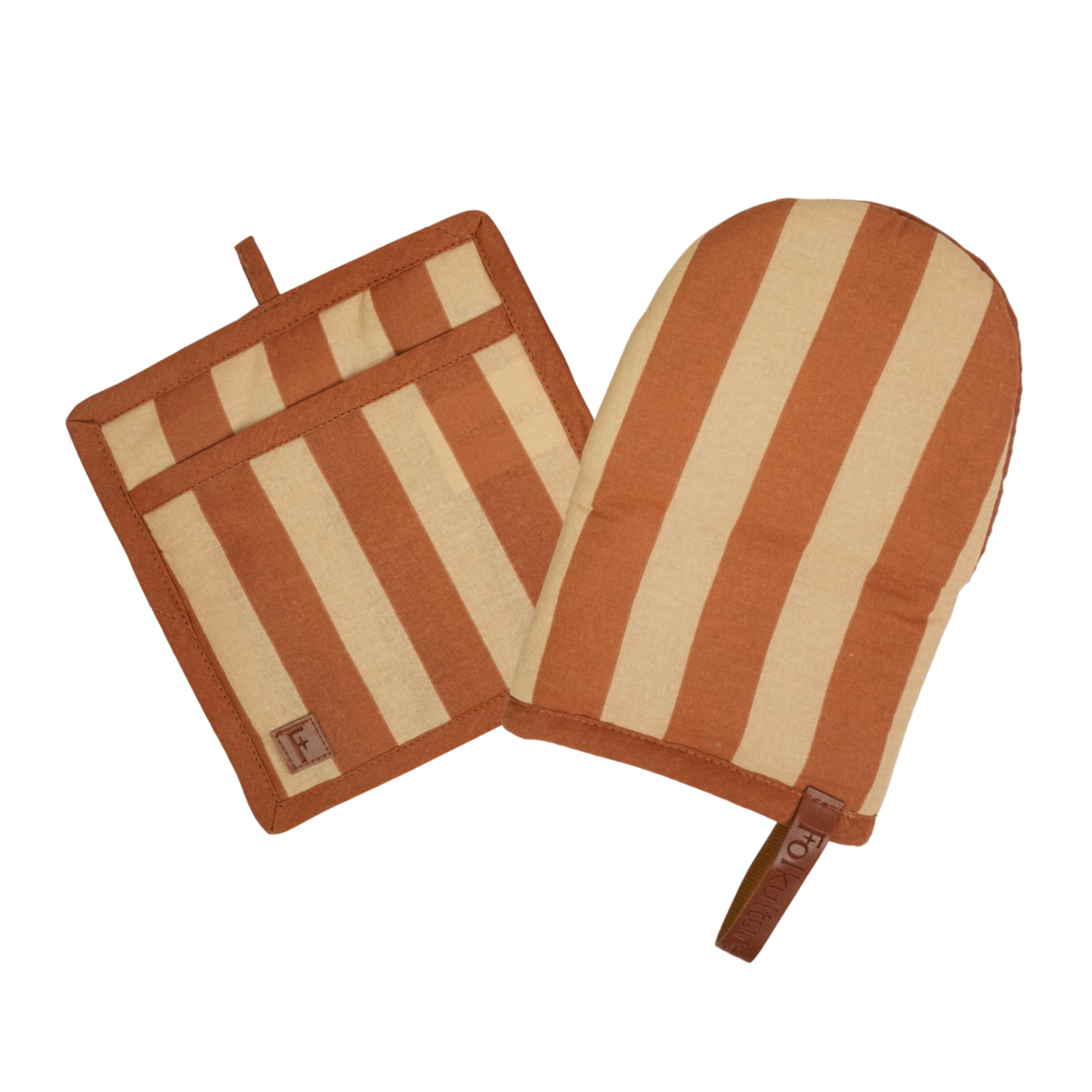Folkulture Singles 100% Cotton with Silicon Mini mitt and Potholder - Caramel