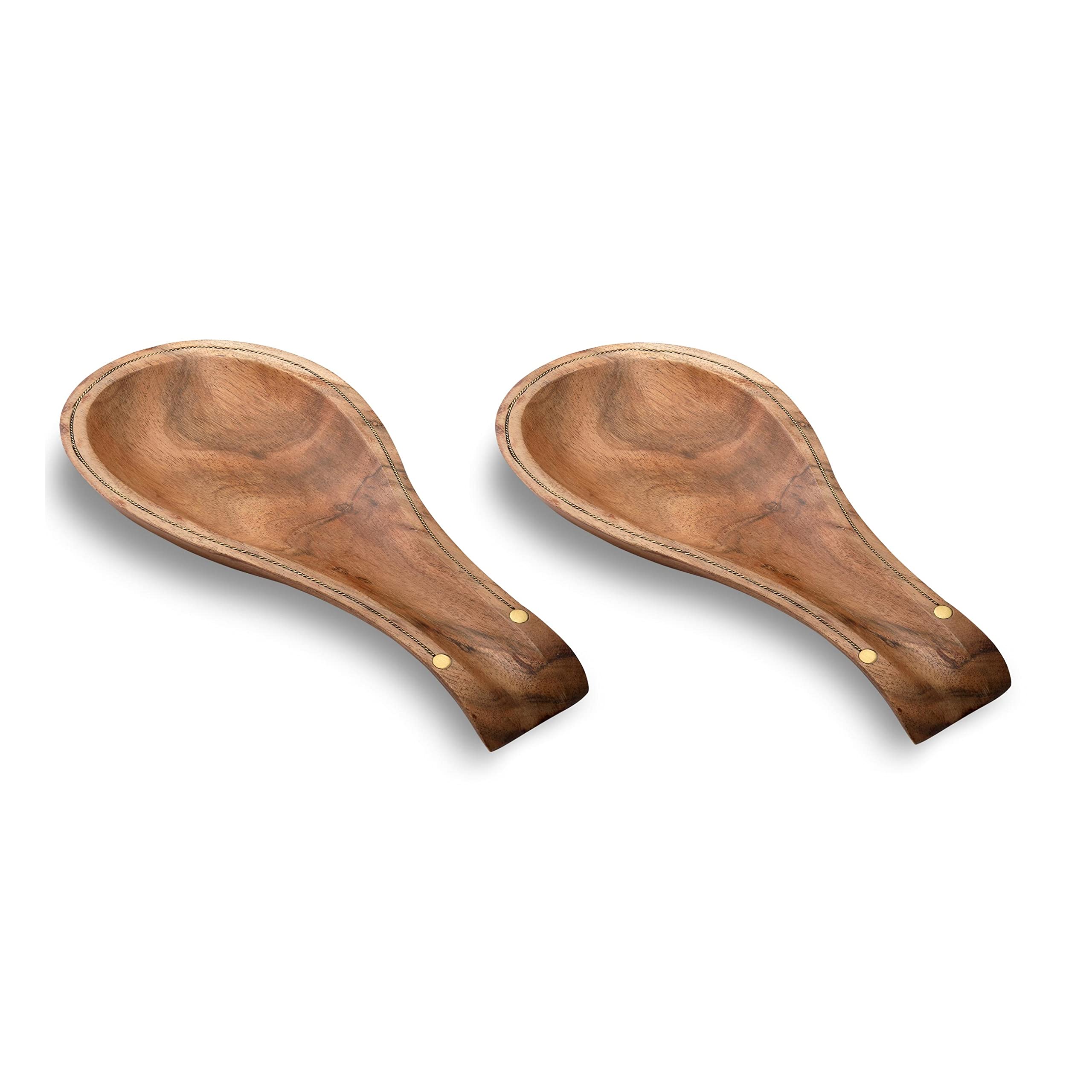 Folkulture Spoon Rest for Kitchen Counter, Set of 2 Spoon Holders for Spatula, Spoons or Tongs, Farmhouse Cooking Rest, Acacia Wood, 10"