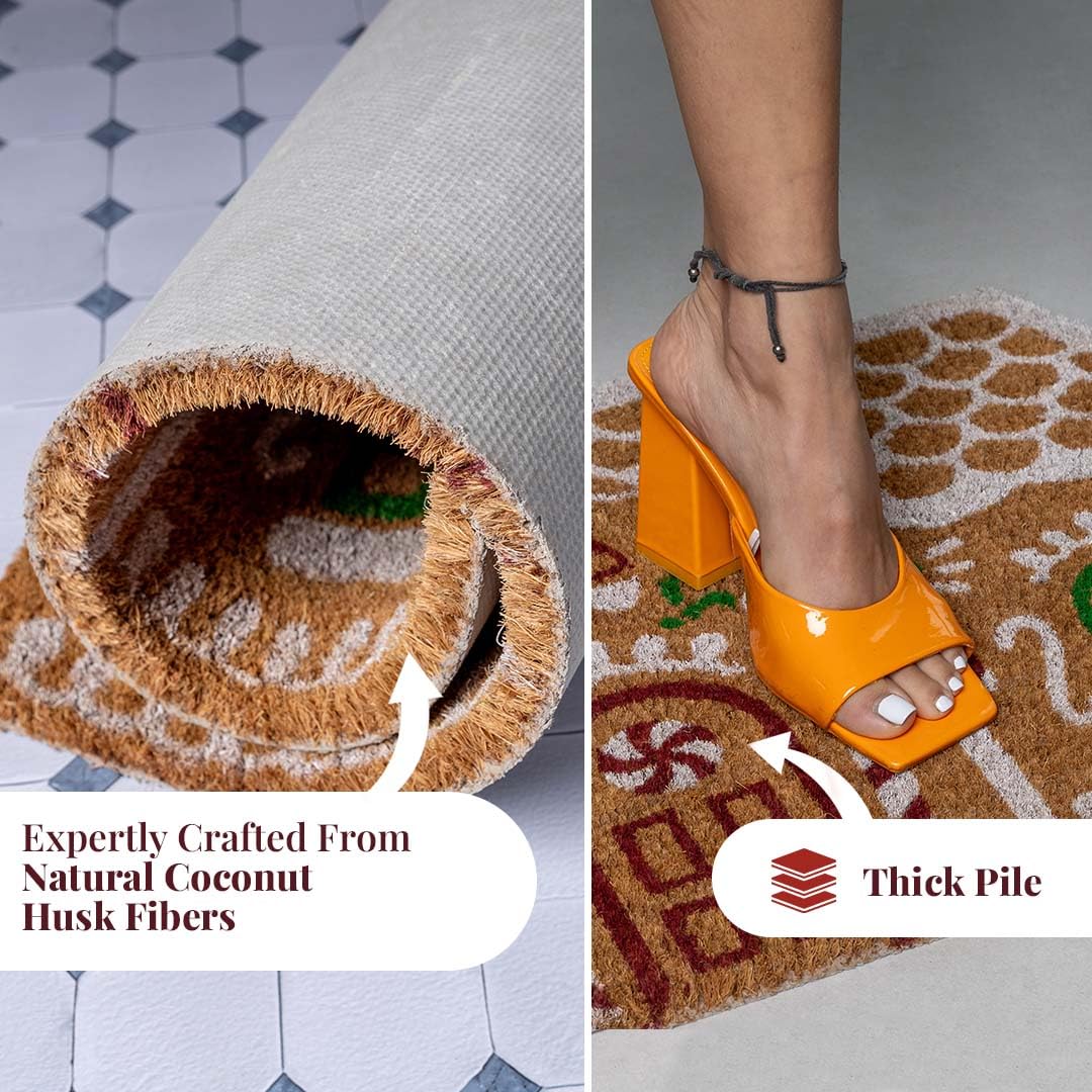 Folkulture Christmas Coir Door Mat | 28 x 16 Inch Eco-Friendly Anti-Slip Welcome Mat for Front Door & Home Entrance | Outdoor Doormat (Gingerbread House)